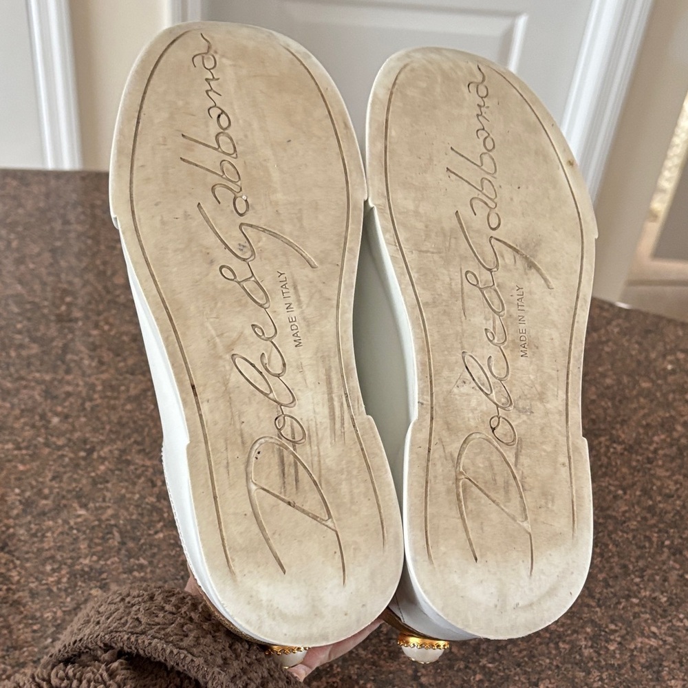 Dolce & Gabbana Ladies White Gold Pearl Accent Sneakers-6 - Picture 8 of 16